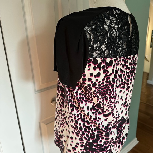 Diane Von Furstenburg Leopard Print Silk Lace Top Size 6 - Picture 5 of 7